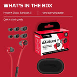 HyperX Cloud Earbuds II - Wired Gaming Earbuds 14mm Driver Built-in Microphone | 4 Ear Plug Sizes | 3.5mm Connector | Hard Case | PC, Console & Mobile Compatibility | Red